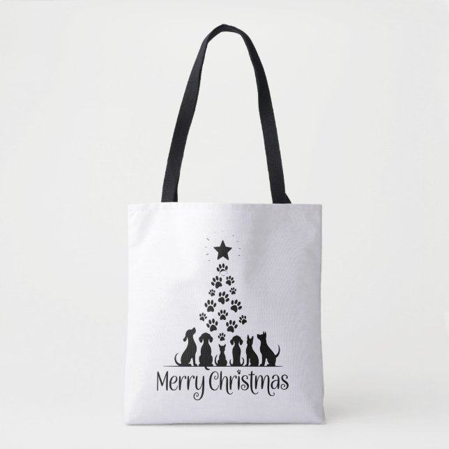 Tote Bag Joyeux Noël Paw Tree Amoureux des chiens Amoureux  (Devant)