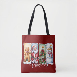 Tote Bag Joyeux Noël Père Noël Bonhomme de Neige Arbre de N