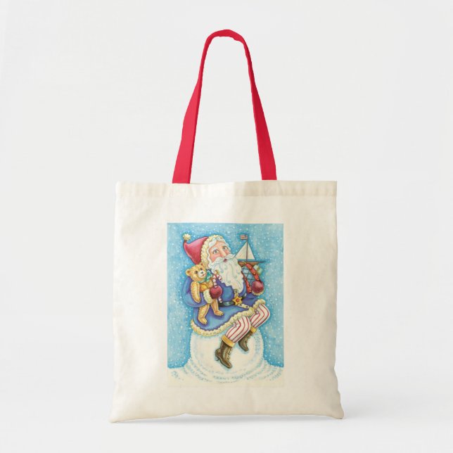 Tote Bag Joyeux Noël, Père Noël sur un boule de neige avec  (Devant)