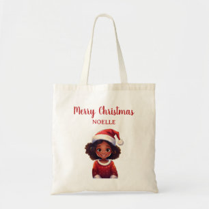 Tote Bag Joyeux Noël! Petite fille noire Santa Hat