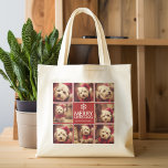Tote Bag Joyeux Noël Photo Collage Rouge Blanc<br><div class="desc">Utilisez 8 photos carrés pour créer un memento de vacances unique et tendance. Si vous avez besoin de déplacer quelque chose,  cliquez sur le bouton personnaliser pour apporter des modifications.</div>