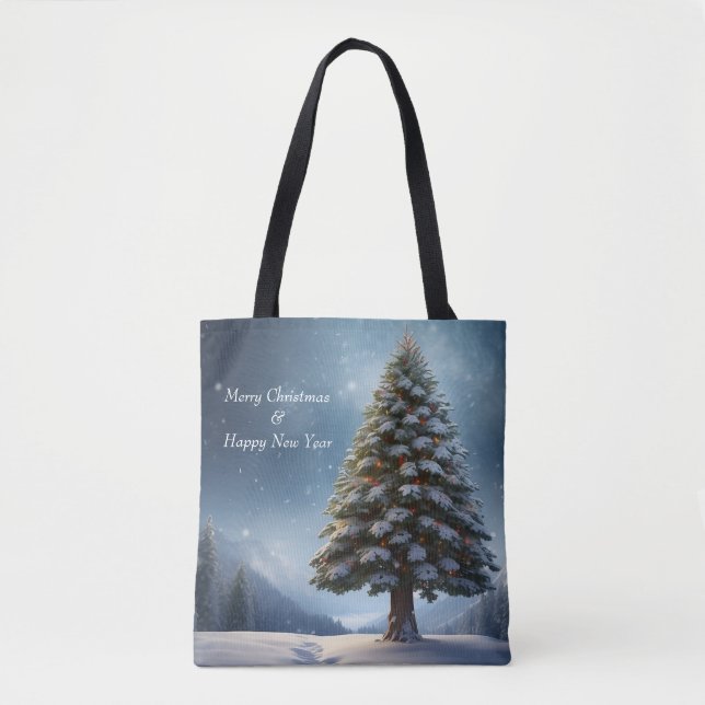 Tote Bag Joyeux Noël Pine Tree Flambeau de neige (Devant)