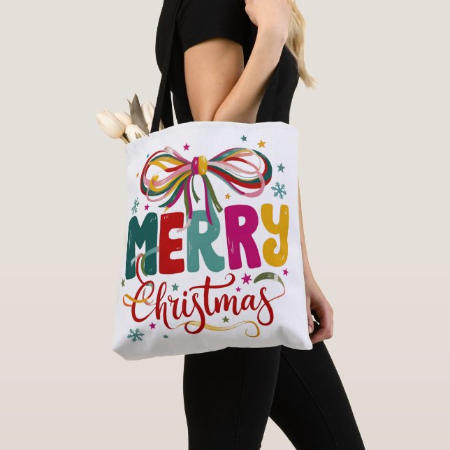 Tote Bag Joyeux Noël Préparé Coquette Bow Noël  (De près)