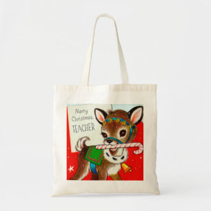 Tote Bag Joyeux Noël rétro cerf vintage Enseignant