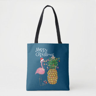Tote Bag Joyeux Noël rose Flamant rose Noël