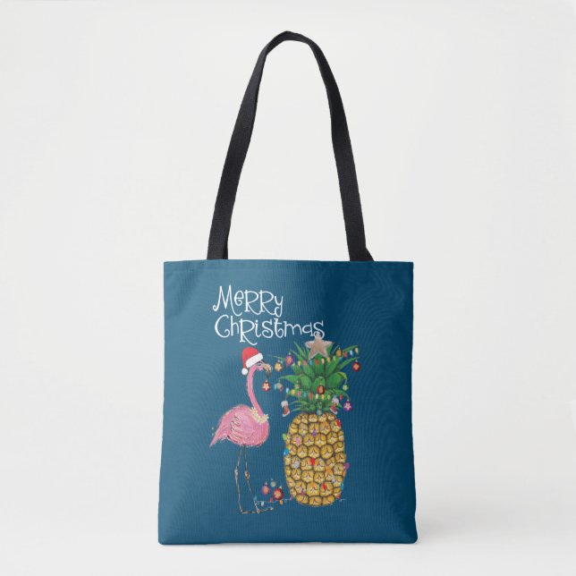 Tote Bag Joyeux Noël rose Flamant rose Noël (Devant)