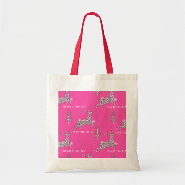Tote Bag Joyeux Noël rose Rinder étincelant (Devant)