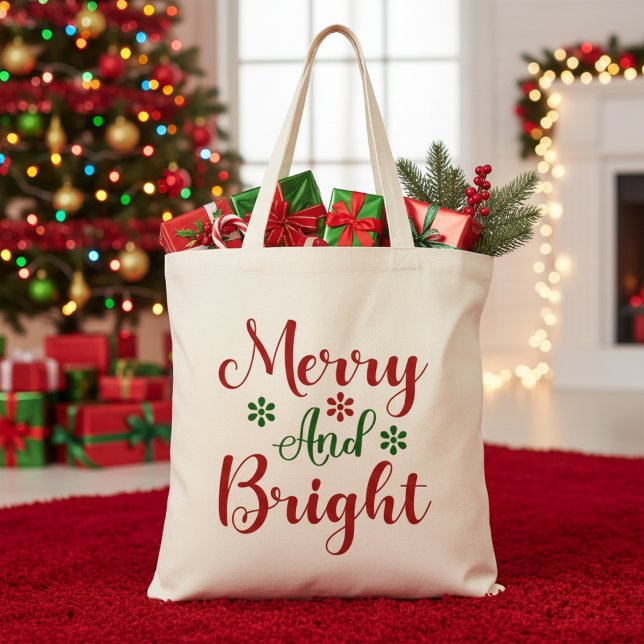 Tote Bag Joyeux Noël rouge et vert (Merry and Bright Red and Green Christmas Tote Bag)