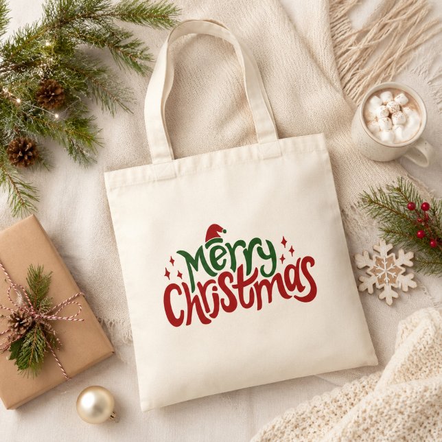 Tote Bag Joyeux Noël Rouge et Vert (Créateur téléchargé)