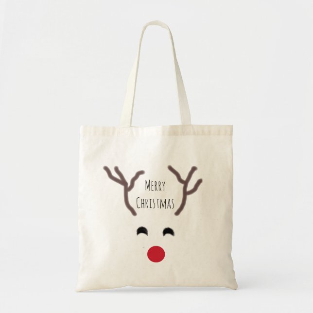 Tote Bag Joyeux Noël Rouge Nez Reinder (Devant)