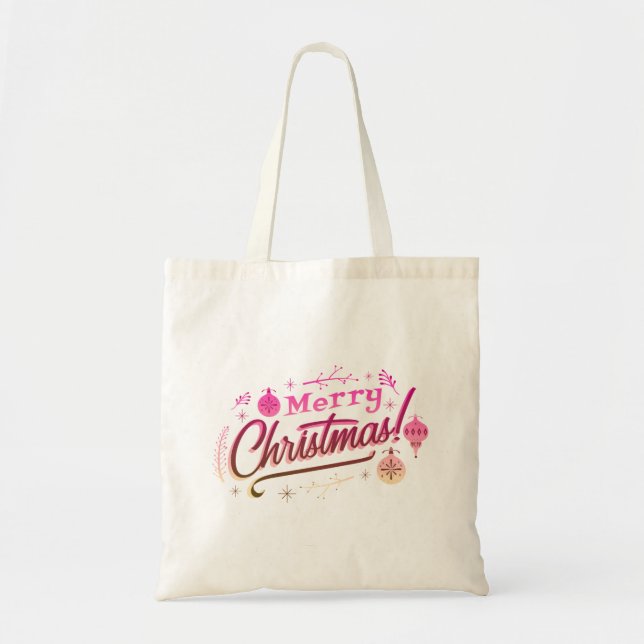 Tote Bag Joyeux Noël Rouge rose design festif (Devant)
