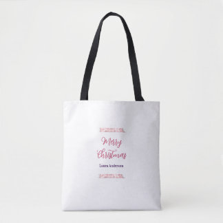 Tote Bag joyeux noël rouge rose paillettes lignes nom rétro