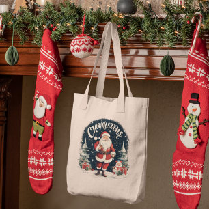 Tote Bag Joyeux Noël rustique et cause Père Noël