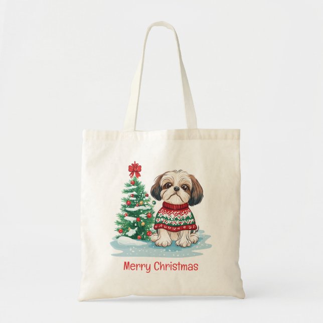 Tote Bag Joyeux Noël Shih Tzu Chien (Devant)