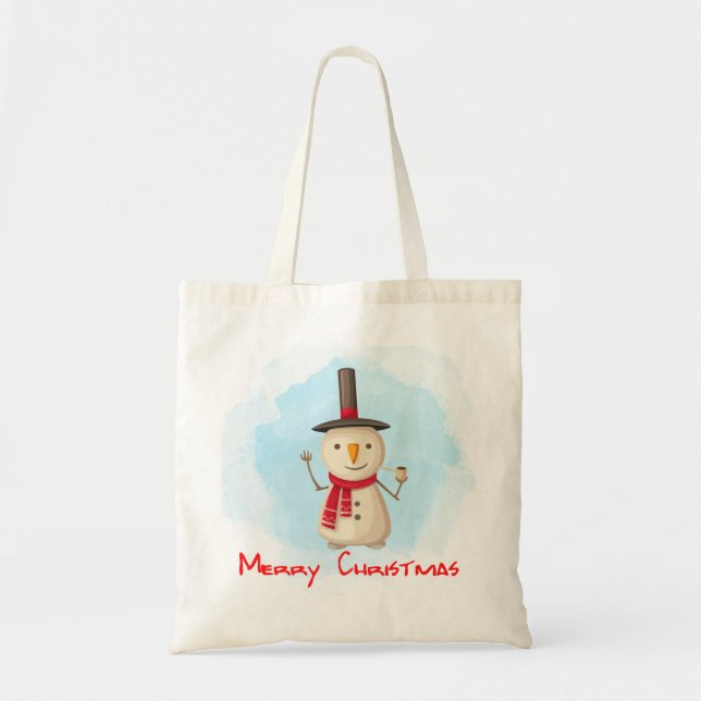 Tote Bag Joyeux Noël Snowman Agitant Et Souriant (Devant)