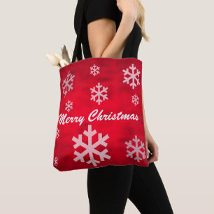 Tote Bag Joyeux Noël texturé rouge avec des flocons de neig