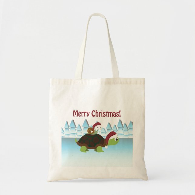 Tote Bag Joyeux Noël! Tortue et escargot (Devant)