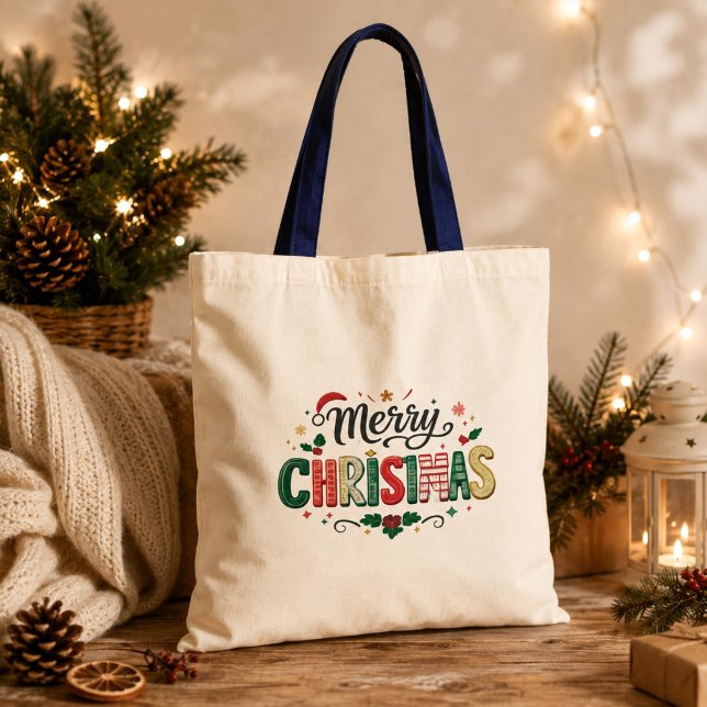 Tote Bag Joyeux Noël Typographie Festive  (Créateur téléchargé)