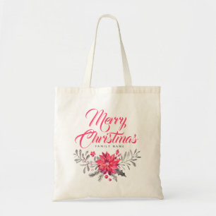Tote Bag Joyeux Noël Typographie moderne & Bouquet