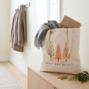 Tote Bag Joyeux Nordique Et Petit Arbre De Noël Lumineux