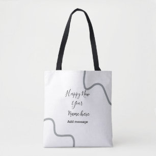 Tote Bag Joyeux nouvel an message nom gris simple vacances