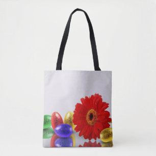 Tote Bag Joyeux Oeufs de Pâques colorés avec Gerbera