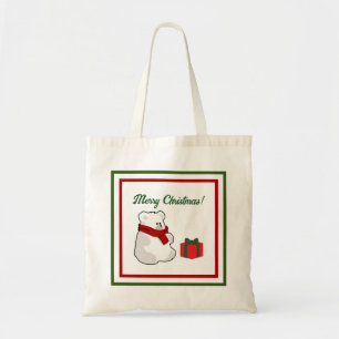 Tote Bag Joyeux Ours Polaire à l'Écharpe Rouge, Dessin de N