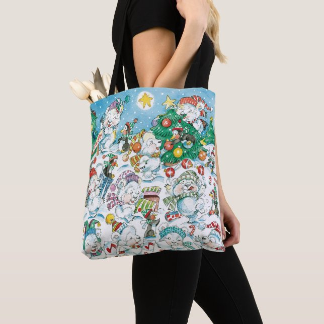 Tote Bag Joyeux ours polaire de Noël de dessin animé mignon (De près)