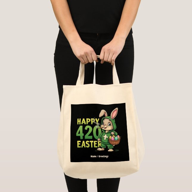 Tote Bag Joyeux Pâques drôle Bunny Design lapin de Pâques A (Devant (produit))