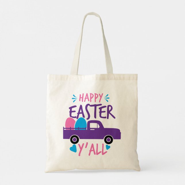 Tote Bag Joyeux Pâques Y'all moderne Egg Truck Favoriser (Dos)