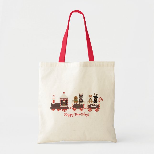 Tote Bag Joyeux Pawlidays Chien Noël Train de vacances (Devant)