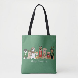 Tote Bag Joyeux Pawlidays Chiens Red Green