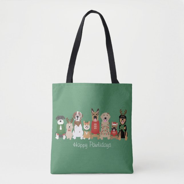 Tote Bag Joyeux Pawlidays Chiens Red Green (Devant)