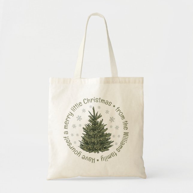 Tote Bag joyeux petit Noël, sapin de Noël vert  (Devant)