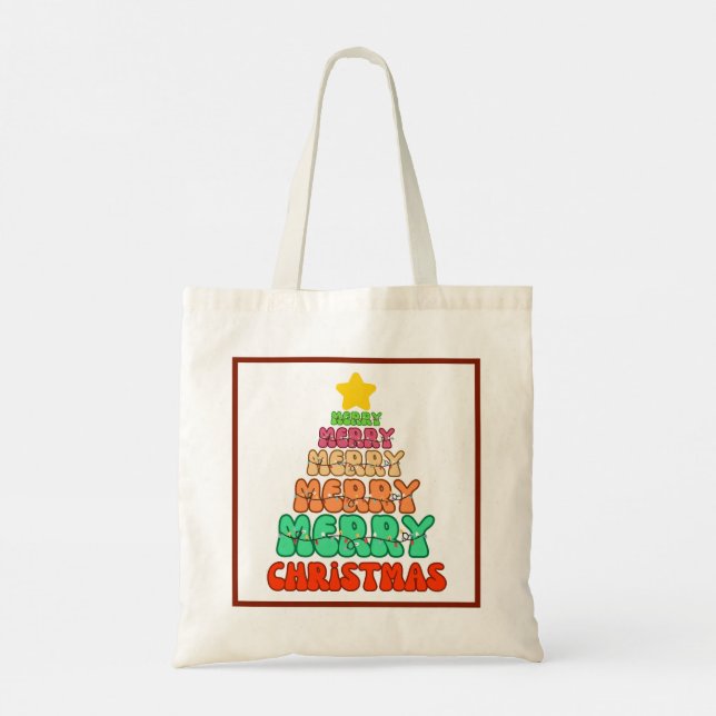 Tote Bag Joyeux sapin de Noël coloré (Dos)