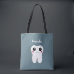 Tote Bag Joyeux sourire Dental Tooth Cute<br><div class="desc">Un sac fourre-tout avec un dessin d'une grande dent blanche avec un joli sourire kawaii et de grands yeux heureux.</div>