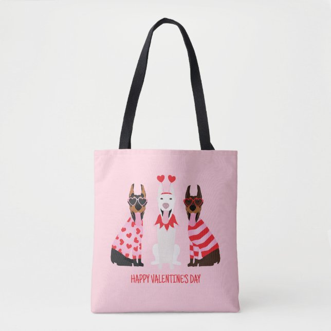 Tote Bag Joyeux Valentines Day Chiens Dobermann (Devant)