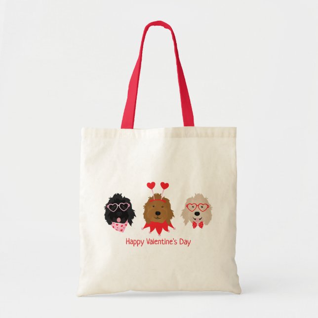Tote Bag Joyeux Valentines Day Mini Goldendoodle Chiens (Devant)