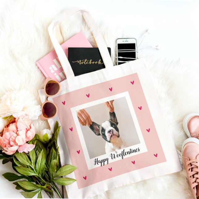 Tote Bag Joyeux Wooflentines Avec Photo Chien | Rouge et ro (Créateur téléchargé)