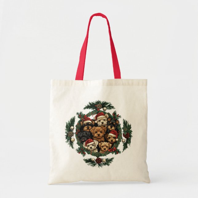 Tote Bag Joyeux Yorkshire Terrier Chiens de Noël (Devant)
