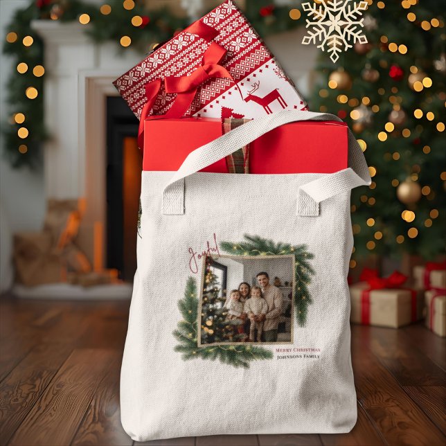 Tote Bag Joyful Christmas Personalized Family Photo  (Créateur téléchargé)
