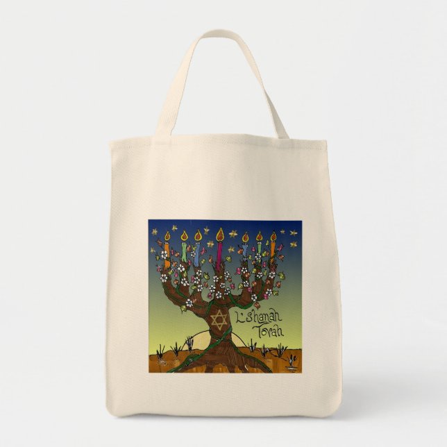 Tote Bag Judaica L'shanah Tovah Arbre de vie Dons Vêtements (Devant)