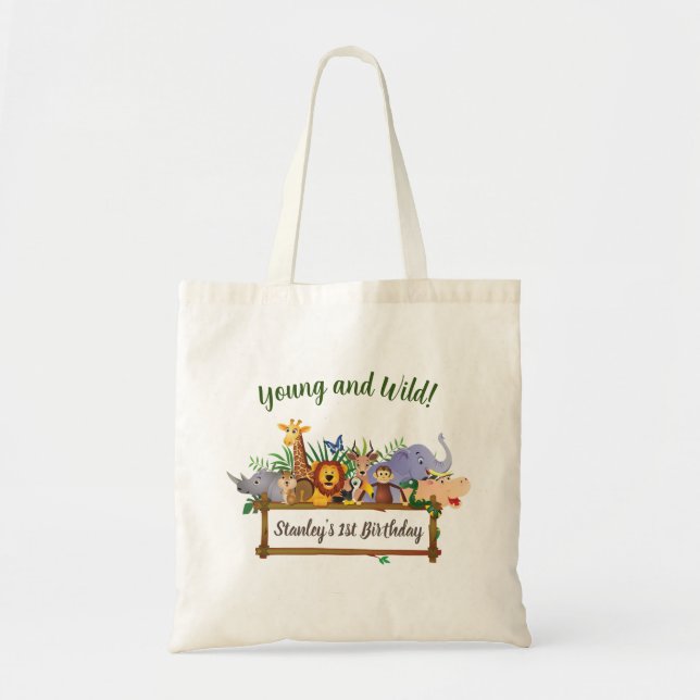 Tote Bag Jungle Safari Animaux Forêt Enfants Anniversaire (Devant)