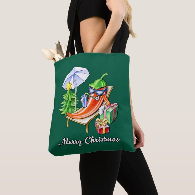Tote Bag Juniper vert Joyeux dessin de poivre de Noël Junip (De près)