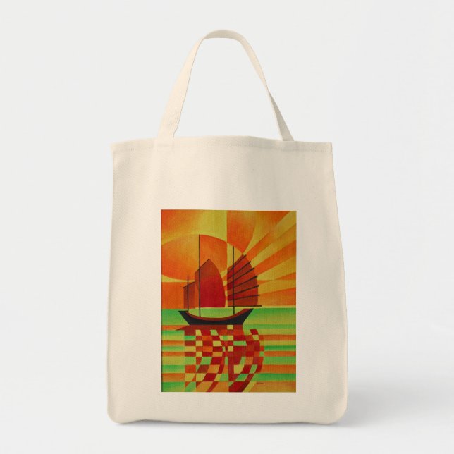 Tote Bag Junk on Sea of Green Cubist Abstrait (Devant)
