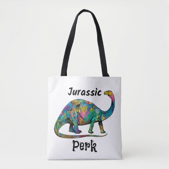Tote Bag Jurassic Perk Dinosaure Coloré Blanc (Devant)