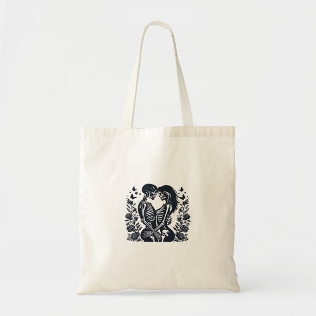 Tote Bag Jusqu'à la mort nous - Skeleton Couple Design Goth (Devant)