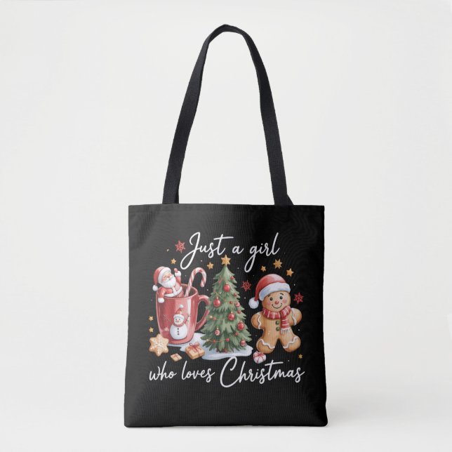 Tote Bag Just A Girl who Loves Christmas Coquette Bow  (Devant)