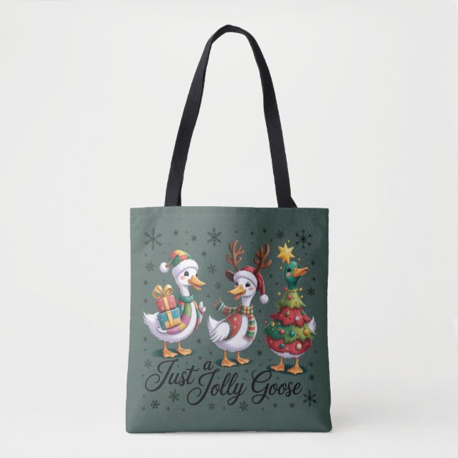 Tote Bag Just A Jolly Goose Patchwork Christmas Duck Funny  (Devant)