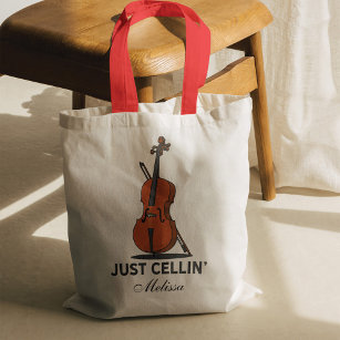 Tote Bag Juste Cellin Cello Musicien Personnalisé Nom Scrip
